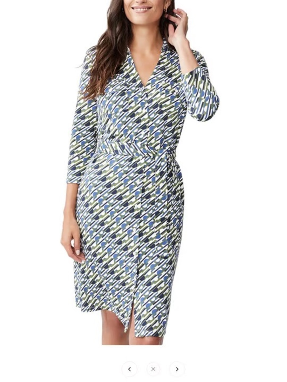 Geometric Wrap Midi Dress in Blue & Green